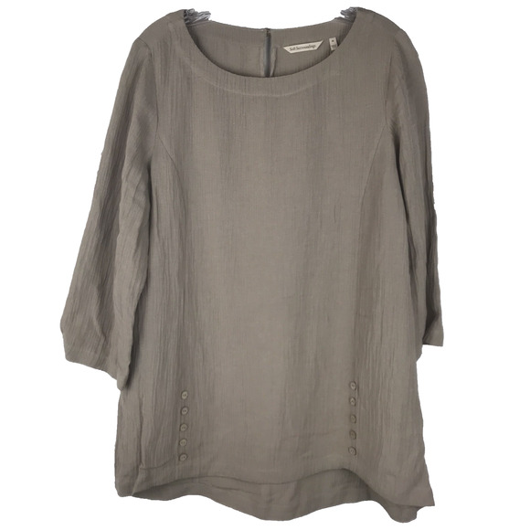 Soft Surroundings Oceo Gauze Tunic 3/4 Sleeve Top Buttons Tan Beige Medium - Picture 1 of 8